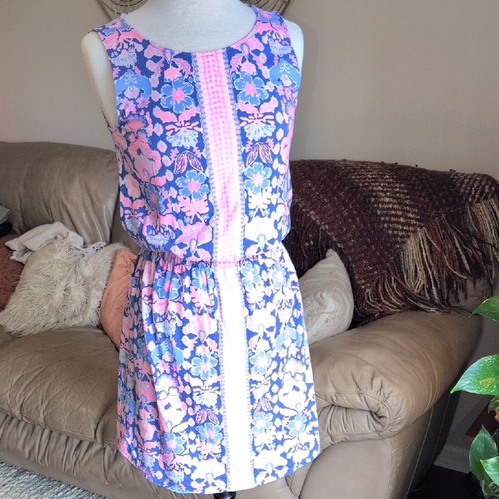 Lilly Pulitzer Pink and Blue Floral Sleeveless Midi Dress
